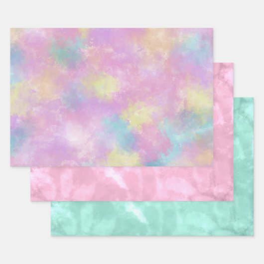 Meerkleurige pastel Stropdas-Dye Roze Blauw Decoup Inpakpapier Vel (Set)