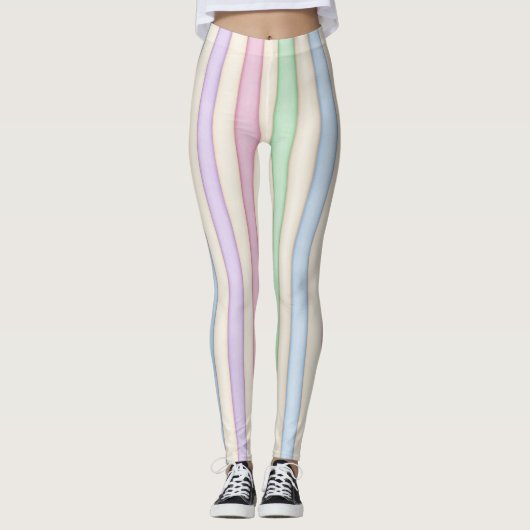 Meerkleurige pastels distress gestreept leggings (Voorkant)