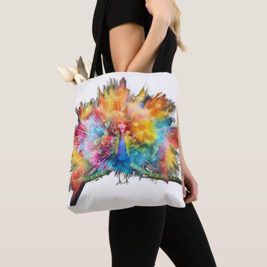 Meerkleurige pauw canvas tas (Dichtbij)