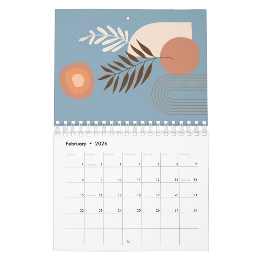 Meerkleurige Plant Leaf Boho Sun Kalender (Feb 2026)