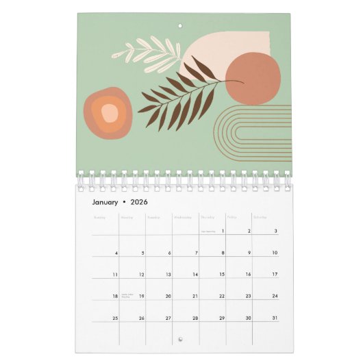 Meerkleurige Plant Leaf Boho Sun Kalender (Jan 2026)