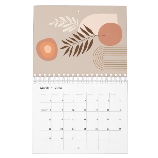 Meerkleurige Plant Leaf Boho Sun Kalender (Mar 2026)