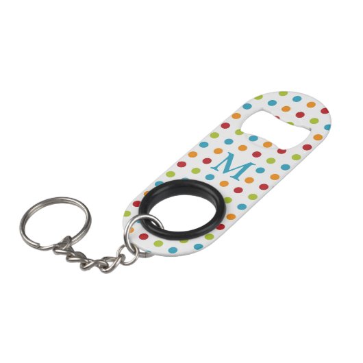 Meerkleurige poka Dots Monogram Mini Flessenopener (Voorkant Gekanteld)