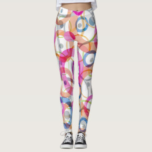 Meerkleurige polka-stippen, cirkels op een wit leggings