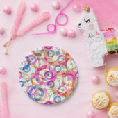 Meerkleurige polka-stippen, cirkels op een wit papieren bordje (Feest)