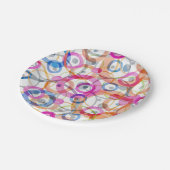 Meerkleurige polka-stippen, cirkels op een wit papieren bordje (Gekanteld)