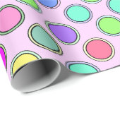 Meerkleurige polka stippen op bleke roze achtergro cadeaupapier (Rol Hoek)