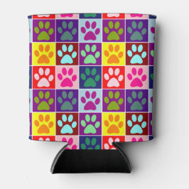 Meerkleurige poten in meerkleurige vierkanten blikjeskoeler