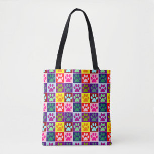 Meerkleurige poten in meerkleurige vierkanten tote bag