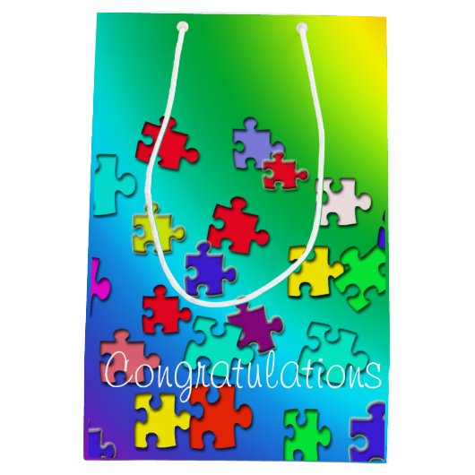 Meerkleurige puzzels medium cadeauzakje (Achterkant)