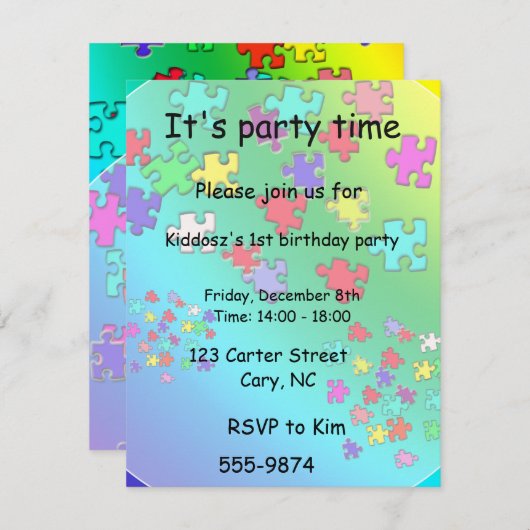 Meerkleurige puzzelstukjes kaart (Voorkant / Achterkant)