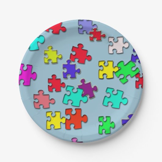 Meerkleurige puzzelstukjes voor puzzels papieren bordje (Voorkant)