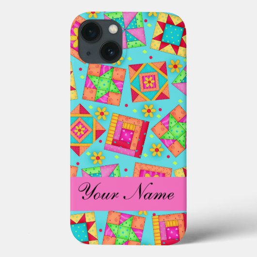 Meerkleurige Quilt Patchwork-blokken Turquoise Case-Mate iPhone Case (Achterkant)