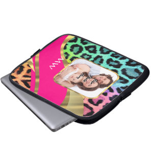 Meerkleurige roze luipaardprint laptop sleeve