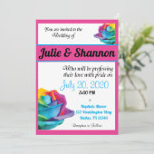 Meerkleurige Rozen LGBT huwelijksuitnodiging Kaart (Staand voorkant)