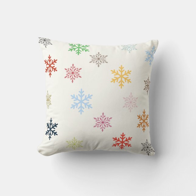 Meerkleurige sneeuwvlokken vierkant kussen (Voorkant)