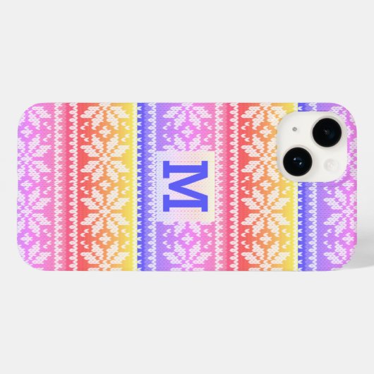 Meerkleurige Snowflake Faux Knit Sweater Monogram Case-Mate iPhone Case (Achterkant (horizontaal))