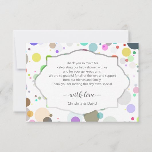 Meerkleurige Stippen Schattige Baby shower Bedankkaart (Achterkant)