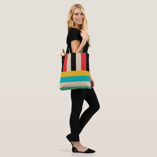 Meerkleurige streep Canvas tas (Op model)