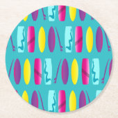 Meerkleurige Surf Board Pattern Cool Beach Sport Ronde Kartonnen Onderzetter (Voorkant)