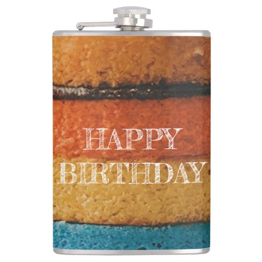 Meerkleurige taart en Happy Birthday Design Heupfles (Voorkant)