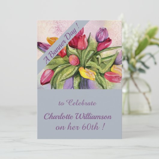 Meerkleurige Tulp Waterverf Verjaardag Bloemen Kaart (Staand voorkant)