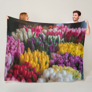 Meerkleurige tulpen fleece deken