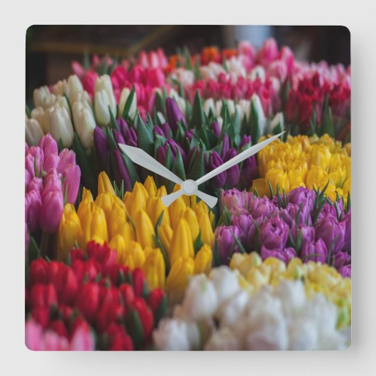Meerkleurige tulpen vierkante klok (Voorkant)