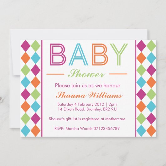 Meerkleurige Uitnodiging van het Baby shower Argyl (Voorkant)