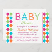 Meerkleurige Uitnodiging van het Baby shower Argyl (Voorkant / Achterkant)