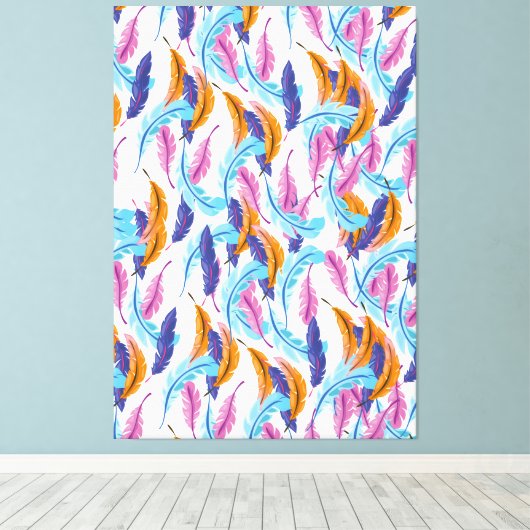 Meerkleurige veren canvas afdruk (Insitu (Houten vloer))