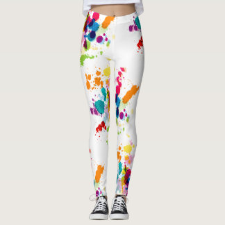 Meerkleurige Verf Splatter op Wit Leggings