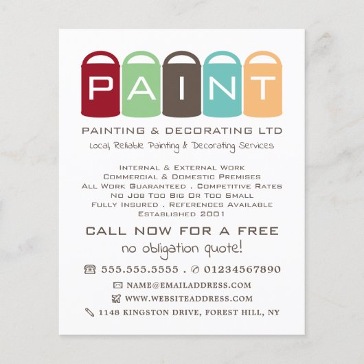 Meerkleurige verfemmers, verf- en decorator flyer (Voorkant)