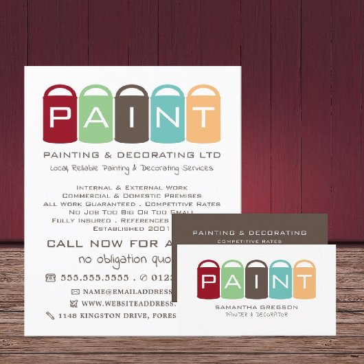 Meerkleurige verfemmers, verf- en decorator visitekaartje