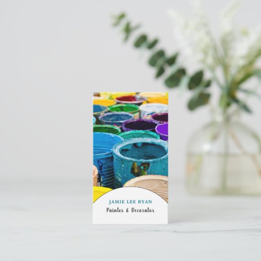 Meerkleurige verfemmers, verf- en decorator visitekaartje (Staand voorkant)