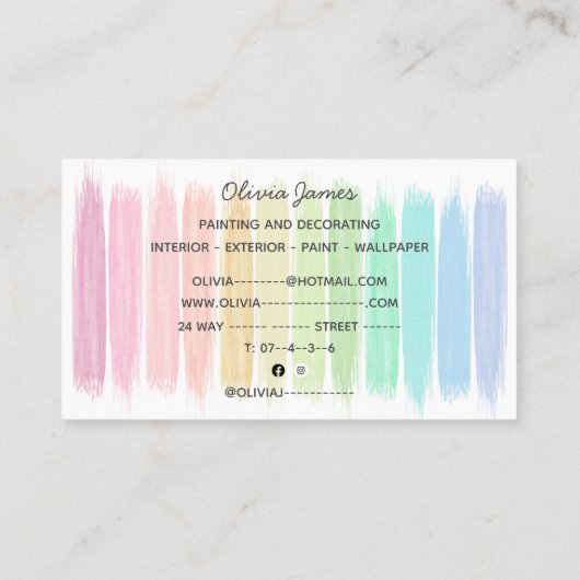 Meerkleurige verfrekken die schilderen en versiere visitekaartje (Achterkant)