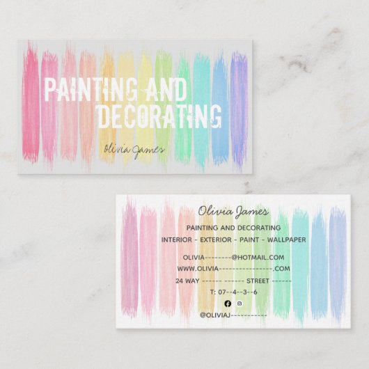Meerkleurige verfrekken die schilderen en versiere visitekaartje (Voorkant / Achterkant)