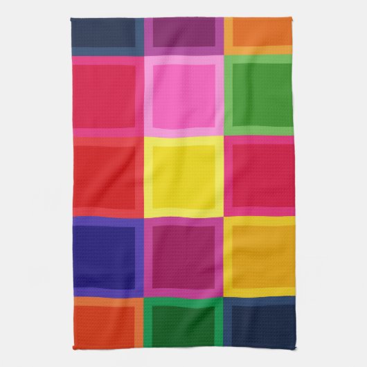 Meerkleurige vierkanten en strepen Girly Theedoek (Verticaal)
