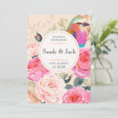 Meerkleurige vink en pioenen Bewaar de datum Save The Date (Staand voorkant)