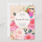 Meerkleurige vink en pioenen Bewaar de datum Save The Date (Voorkant)