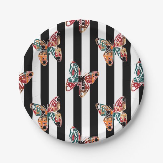 Meerkleurige vlinder papieren bordje (Voorkant)
