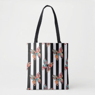 Meerkleurige vlinder tote bag