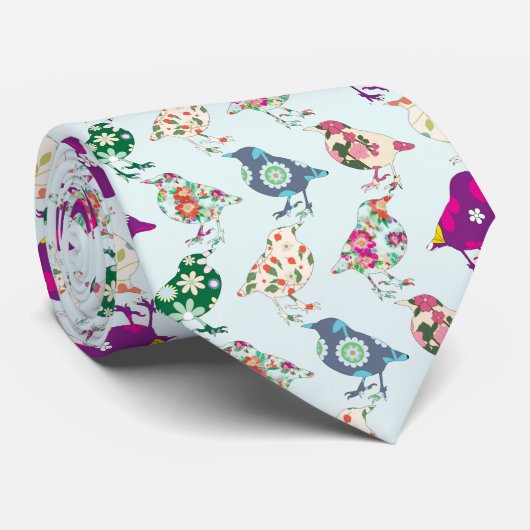 Meerkleurige vogels op lichtblauw Mannen Stropdas (Opgerold)