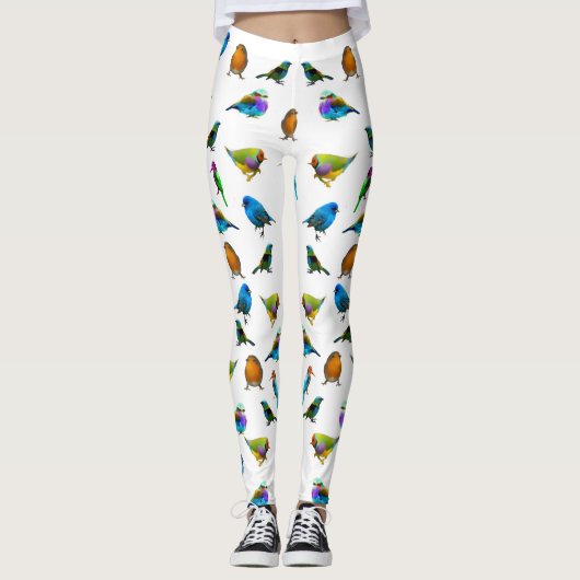 Meerkleurige vogels op witte Leggings (Voorkant)