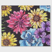 Meerkleurige waterverf bloemboeket cadeaupapier (Vlak)