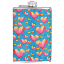 Meerkleurige Waterverf Hearts Liquor Flask