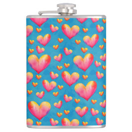 Meerkleurige Waterverf Hearts Liquor Flask Heupfles