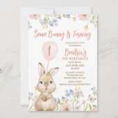 Meerkleurige Wildflower Enkele Bunny 1e Verjaardag Kaart (Voorkant)