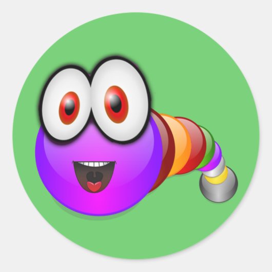 Meerkleurige worm ronde sticker (Voorkant)