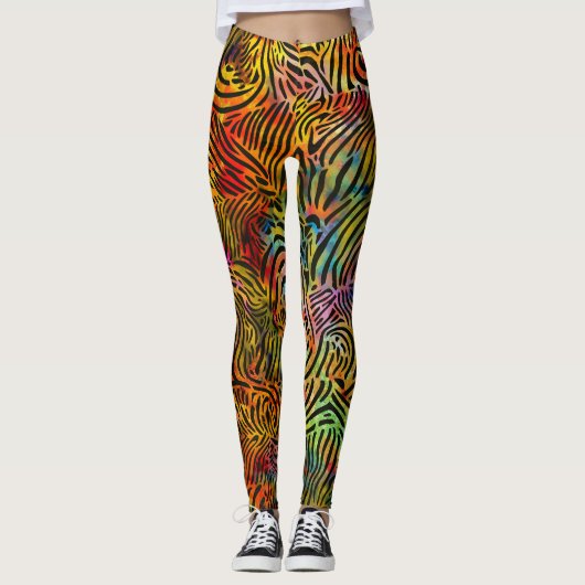 Meerkleurige zebra strepen leggings (Voorkant)